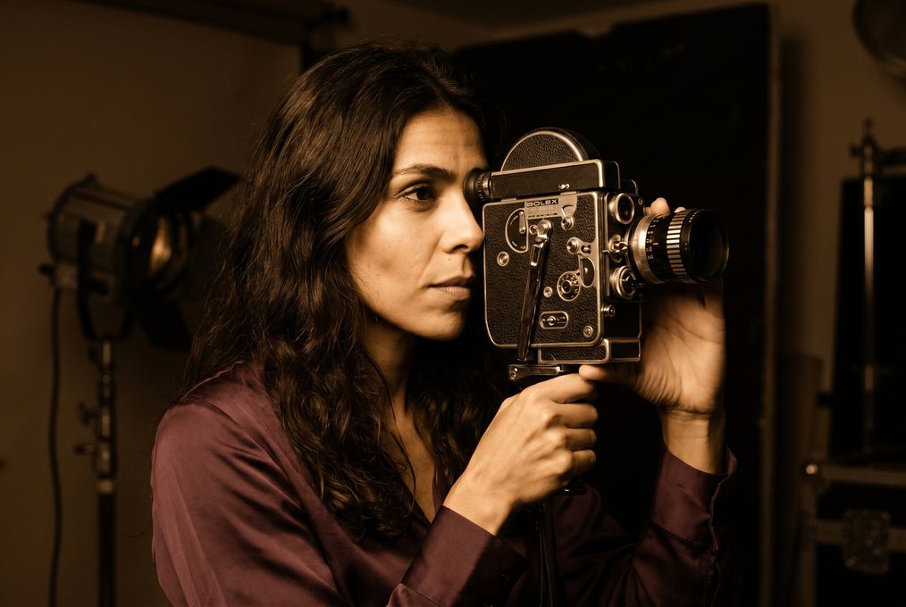 Diretora com câmera de cinema Bolex