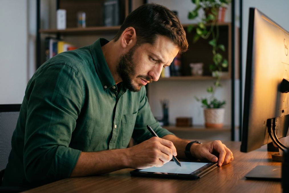 Diretor desenhando em tablet